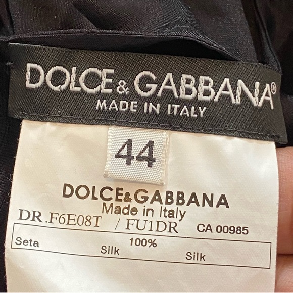 Dolce & Gabbana 100% Silk Black Midi with Ruffled Capped Sleeves size 44 - Picture 14 of 17